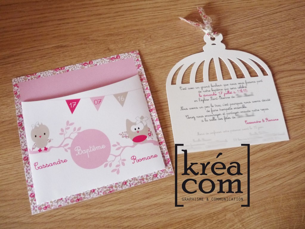 faire part bapteme fille liberty hibou oiseau