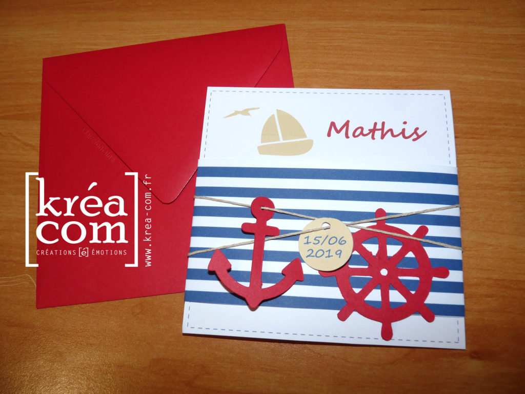 faire part marin bateau ancre barre mathis rouge