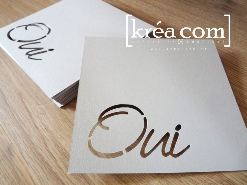 découpe oui papier nacré gris pour faire part mariage