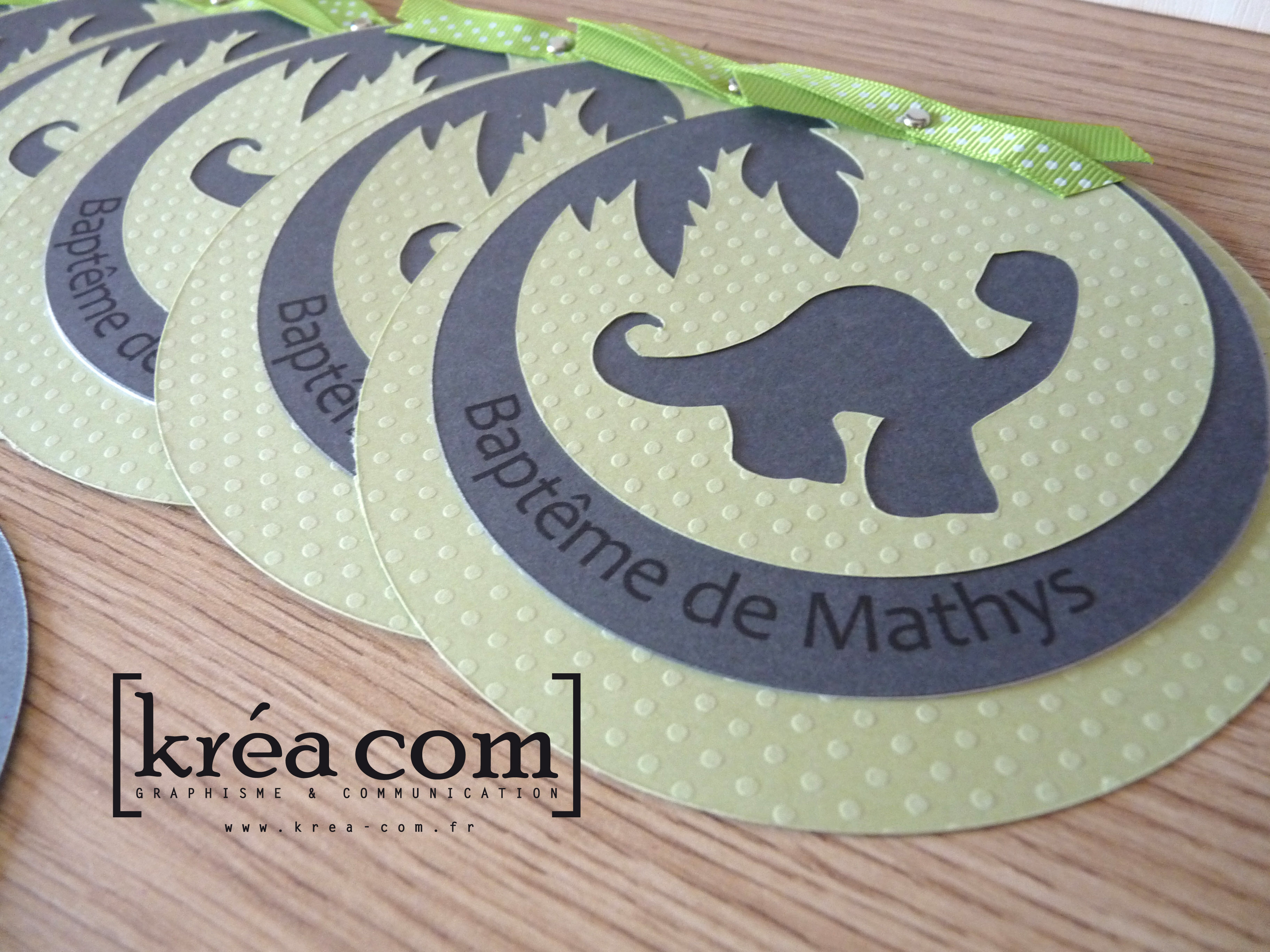 faire-part dinosaure ronds verts